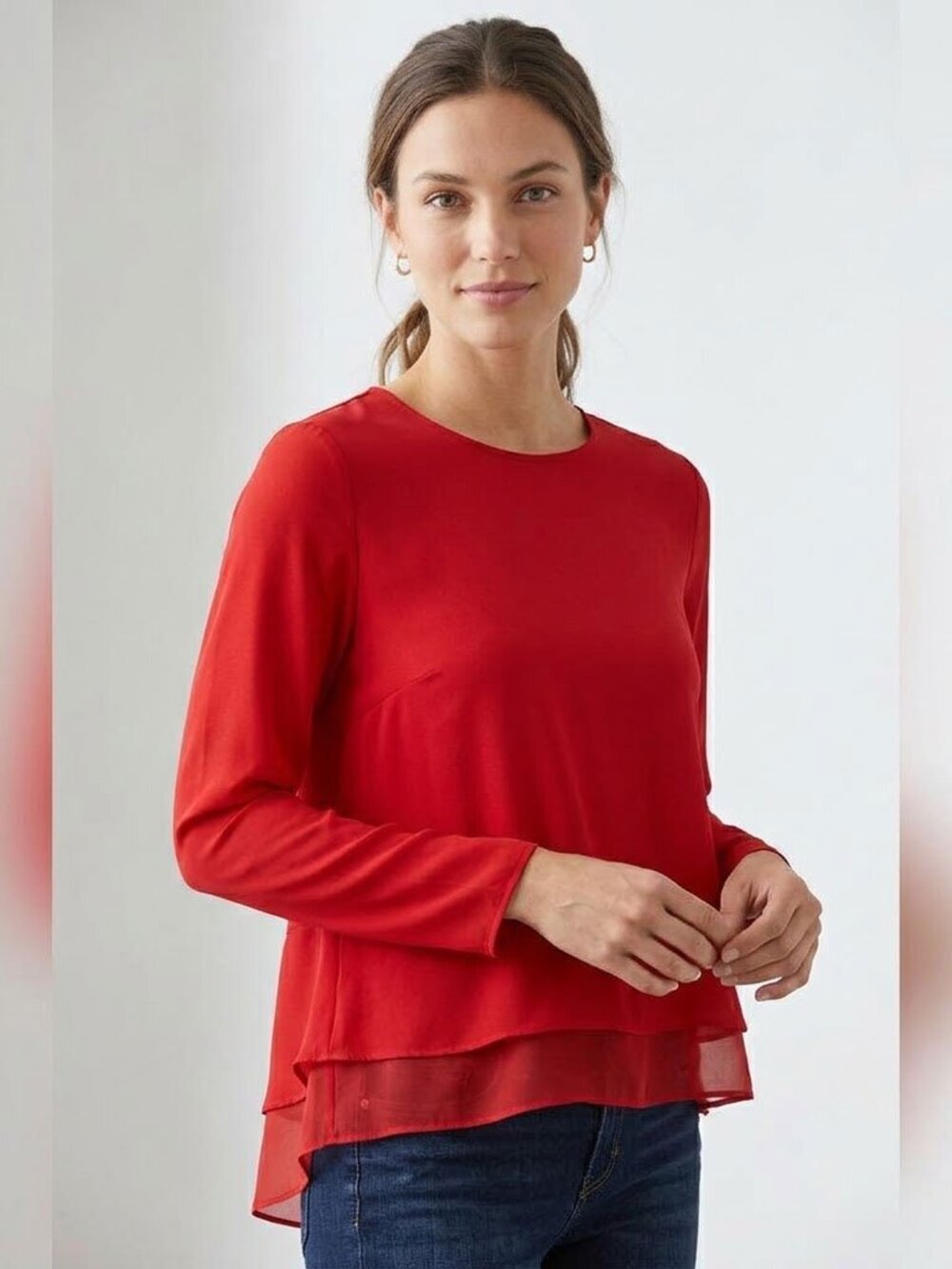 DKNYC Red asymmetrical blouse